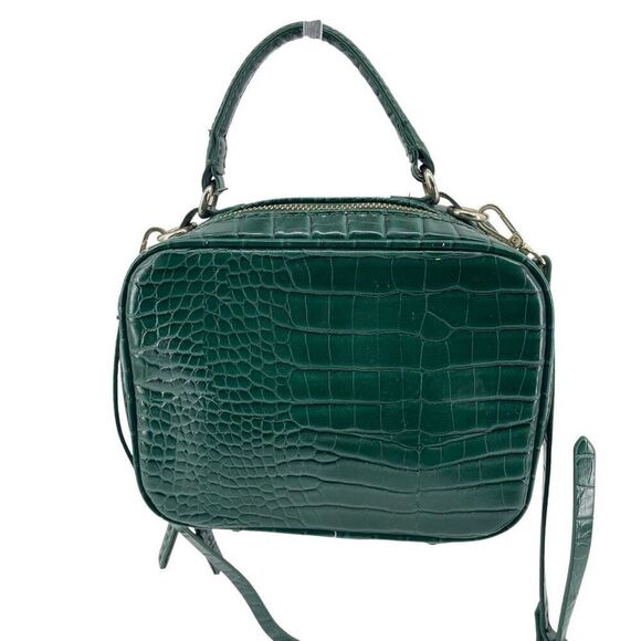 ZARA Basic Green Croc Embossed Faux Leather Top Handle Crossbody Zip Bag - Picture 4 of 15